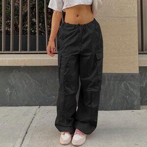 YAHUIUL Black Cargo/Parachute Baggy Low Waist Pants Size XS